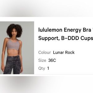 Lululemon Energy bra high support 36C color is Lunar Rock